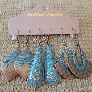Fashion Jewelry Turquoise and Copper Boho Dangle Earring Set